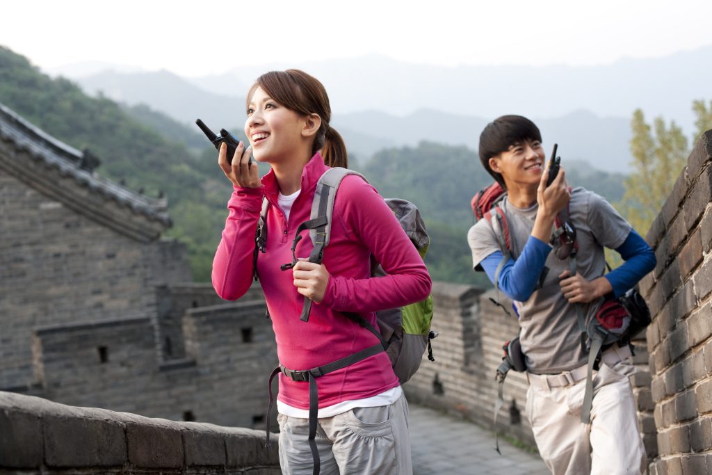 Young Chinese go hiking on the Great Wall